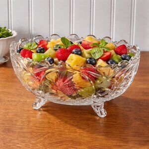 Stunning Vintage Bohemian Cut Crystal Oval Footed Bowl